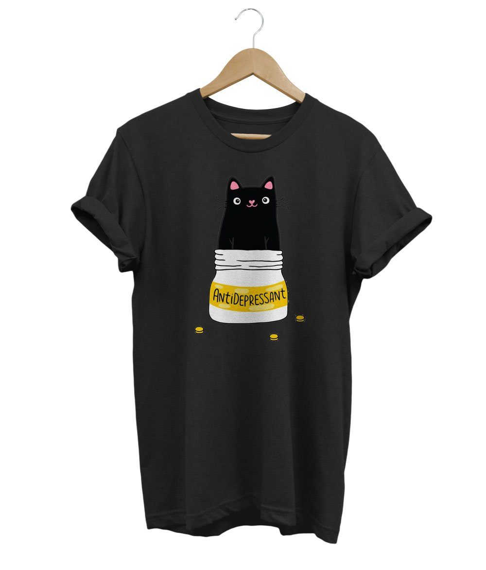 Antidepressant Cat T-Shirt LulaMeow Black S 