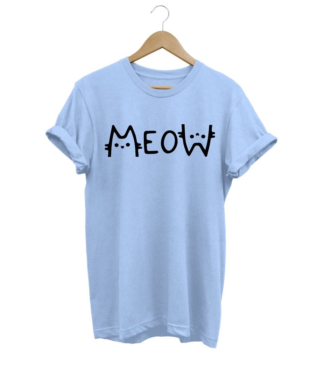 Meow Cat T-Shirt LulaMeow Light Blue S 
