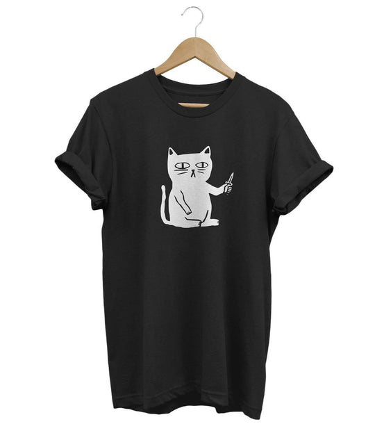 Serious Cat T-shirt LulaMeow Black S 