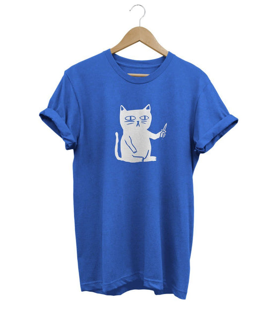 Serious Cat T-shirt LulaMeow Blue S 