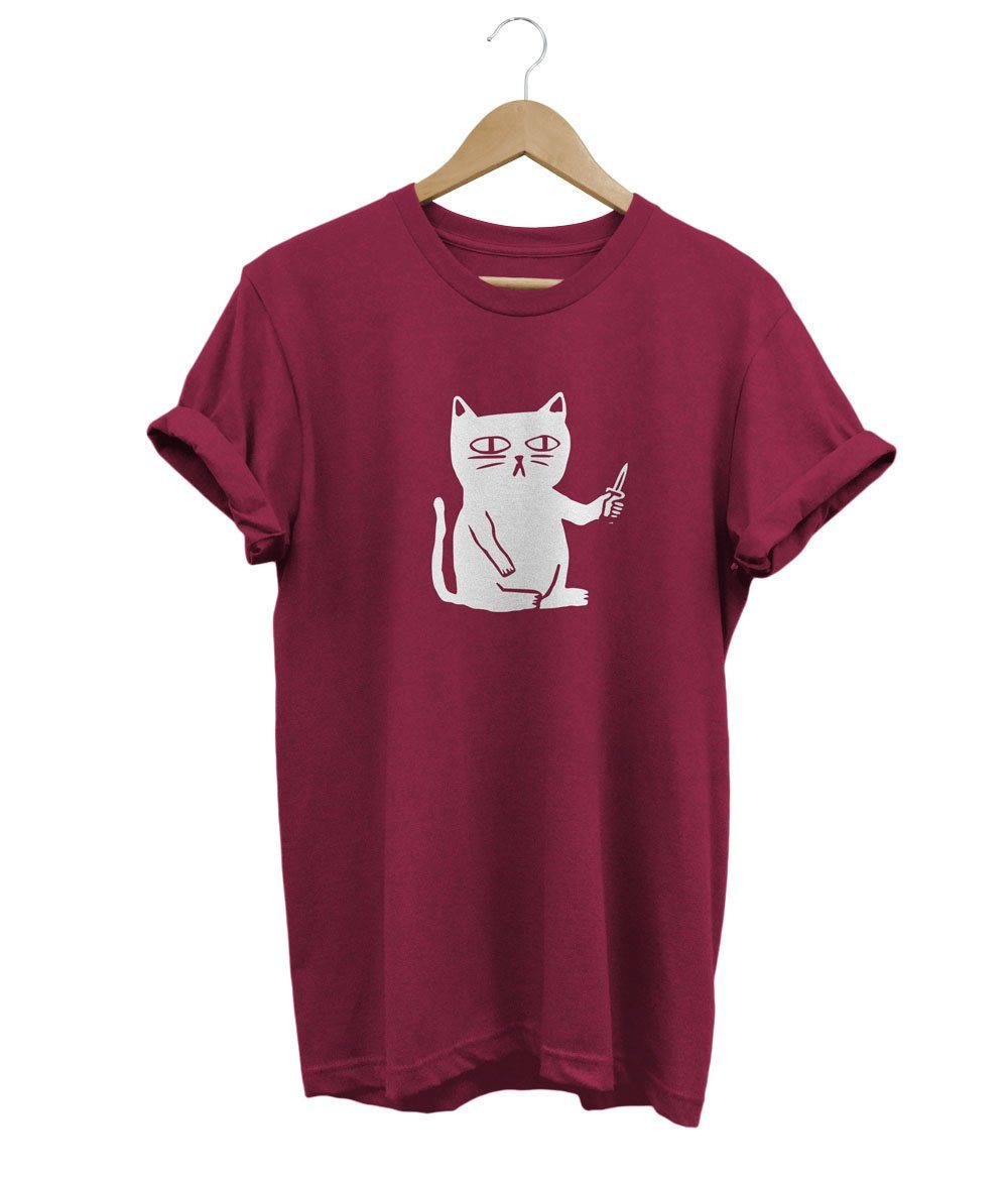 Serious Cat T-shirt LulaMeow Cardinal Red S 