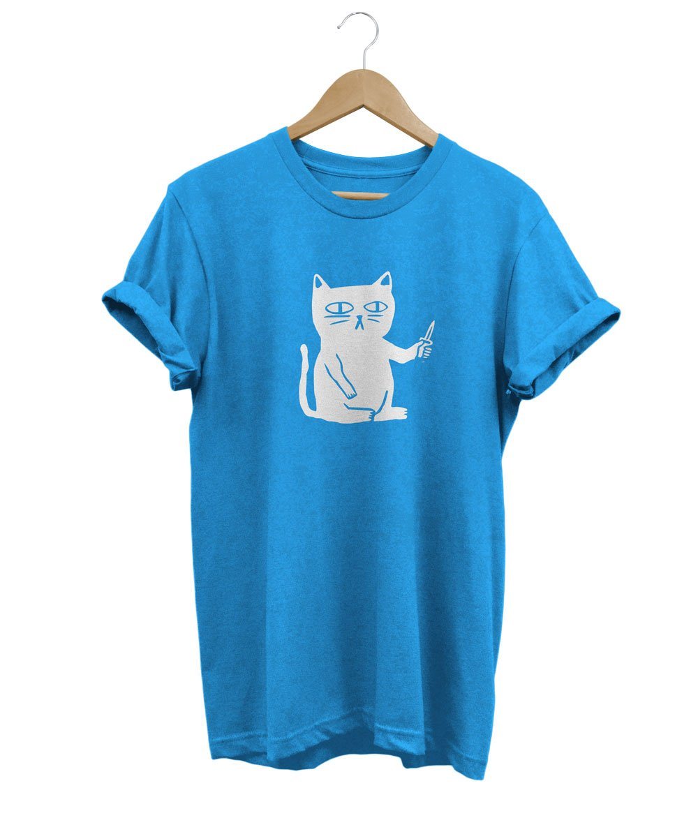 Serious Cat T-shirt LulaMeow Light Blue S 
