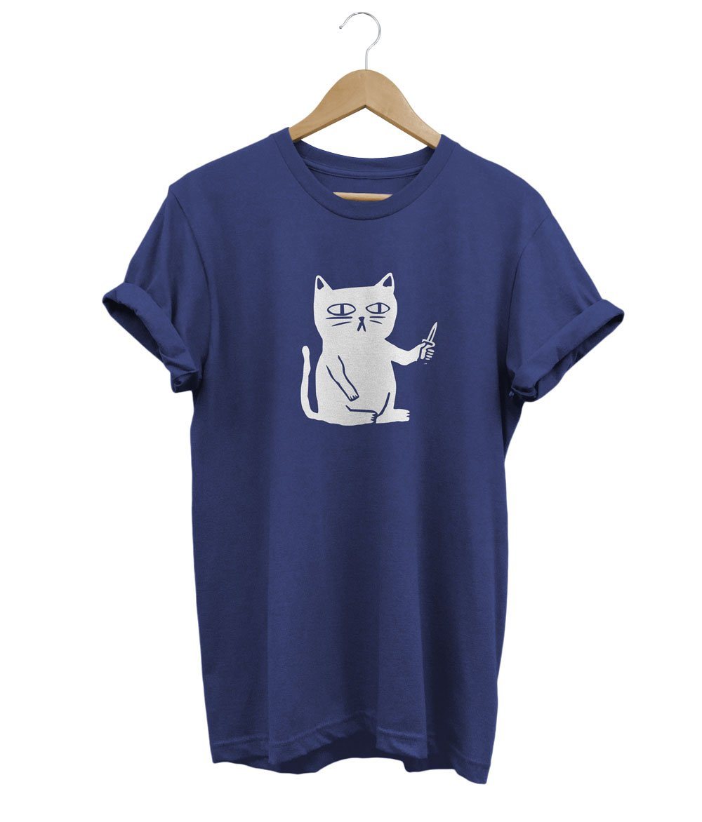 Serious Cat T-shirt LulaMeow Navy S 
