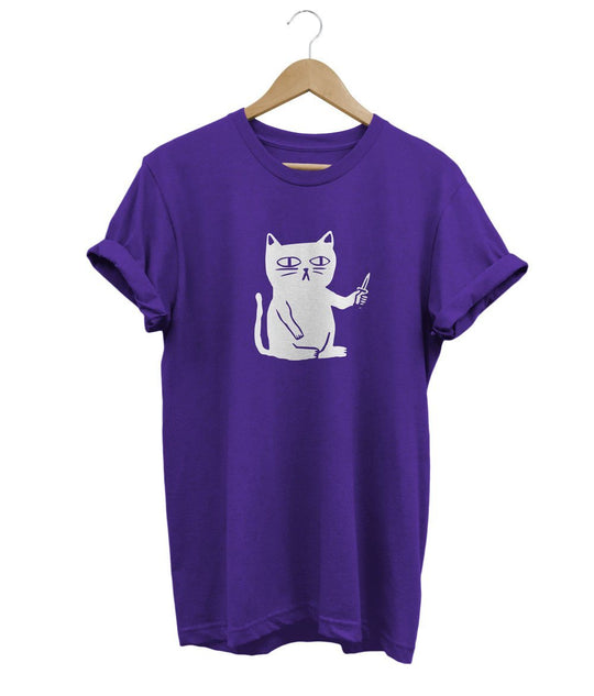 Serious Cat T-shirt LulaMeow Purple S 