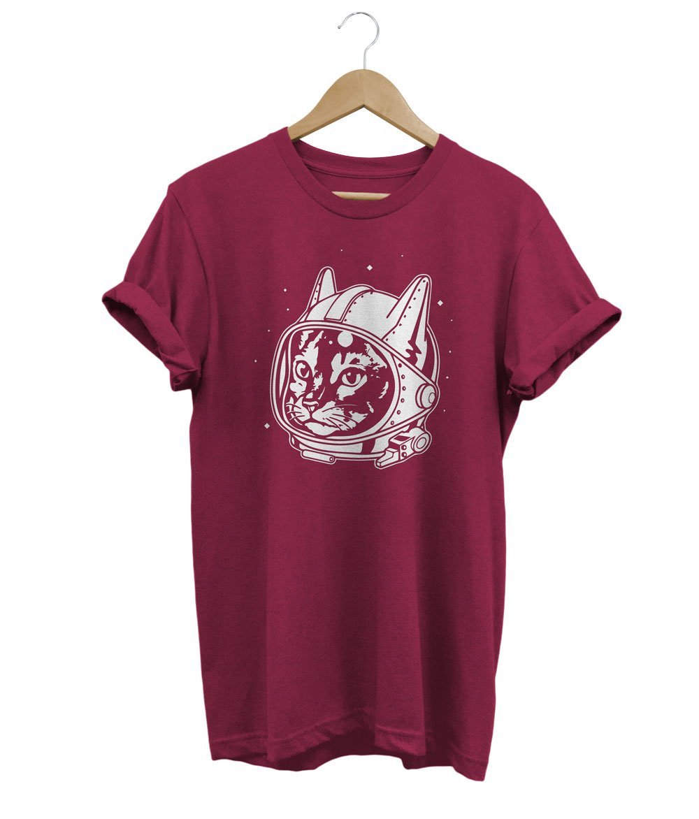 Space Cat T-Shirt LulaMeow Cardinal Red S 