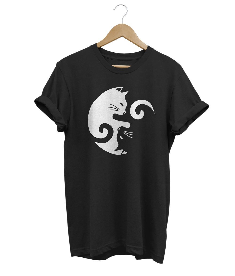 Yin and Yang Cat T-Shirt LulaMeow Black S 