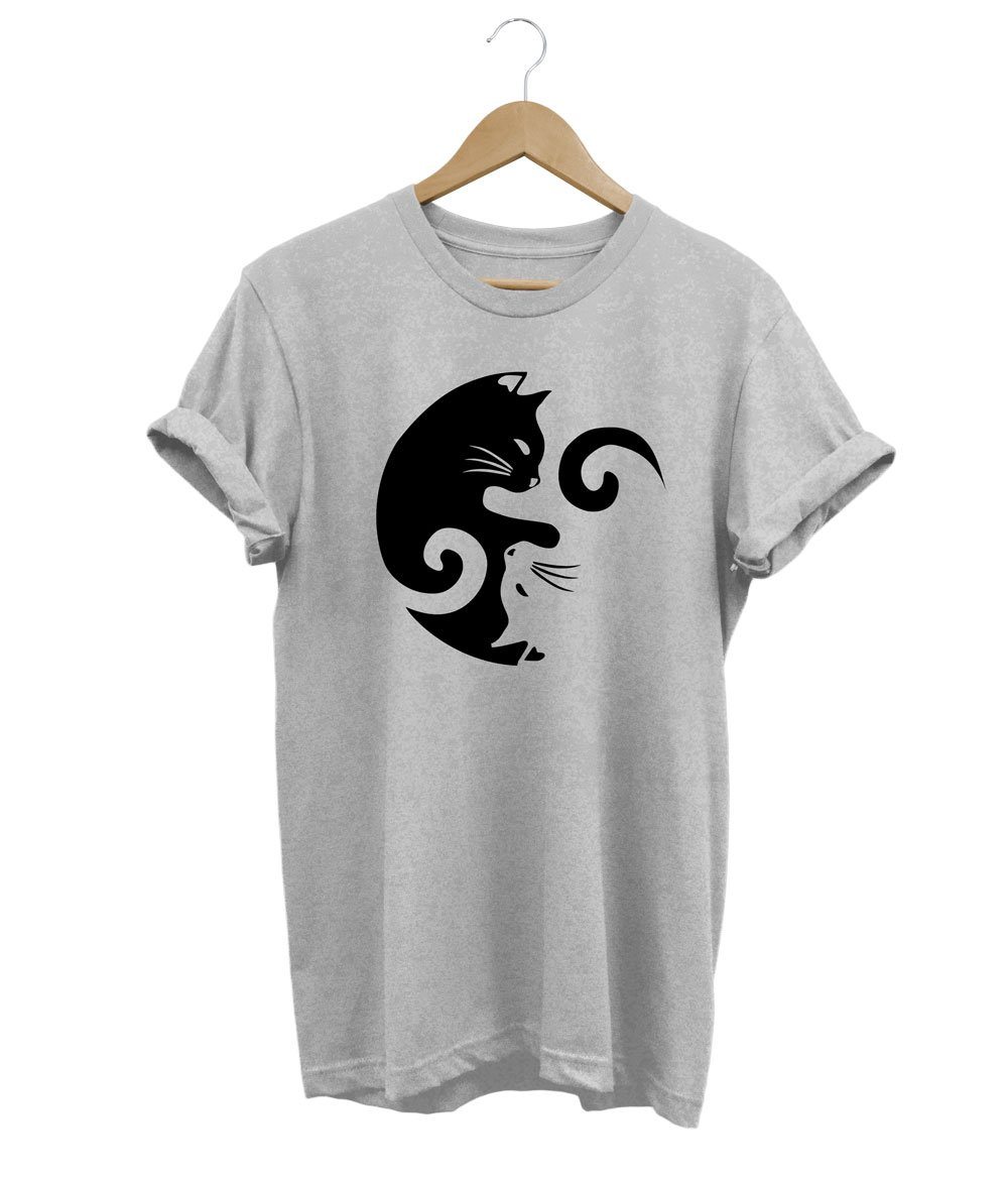Yin and Yang Cat T-Shirt LulaMeow Grey S 